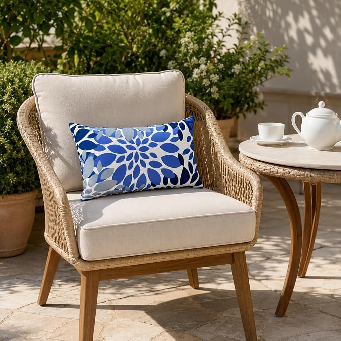 Outdoor Patio Lumbar Pillows Pack of 2, 12"x20" | Fade Resistant Outdoor Waterproof Lumbar Pillow with Inners Decorative Garden Lumbar Cushions for Home Patio Terrace Sofa