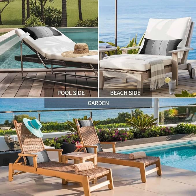 Black Gray Ombre Outdoor Pillows for Chaise Lounge Chair Waterproof Lumbar Pillows with Insert&Adjustable Strap Beach Headrest Pillow Vintage Country Wooden Recliner Neck Pillow for Patio Pool 11"x16"