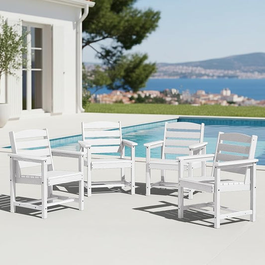 KINGYES All Weather Outdoor Dining Chairs Set of 4, HDPE Oversized Patio Chairs, White