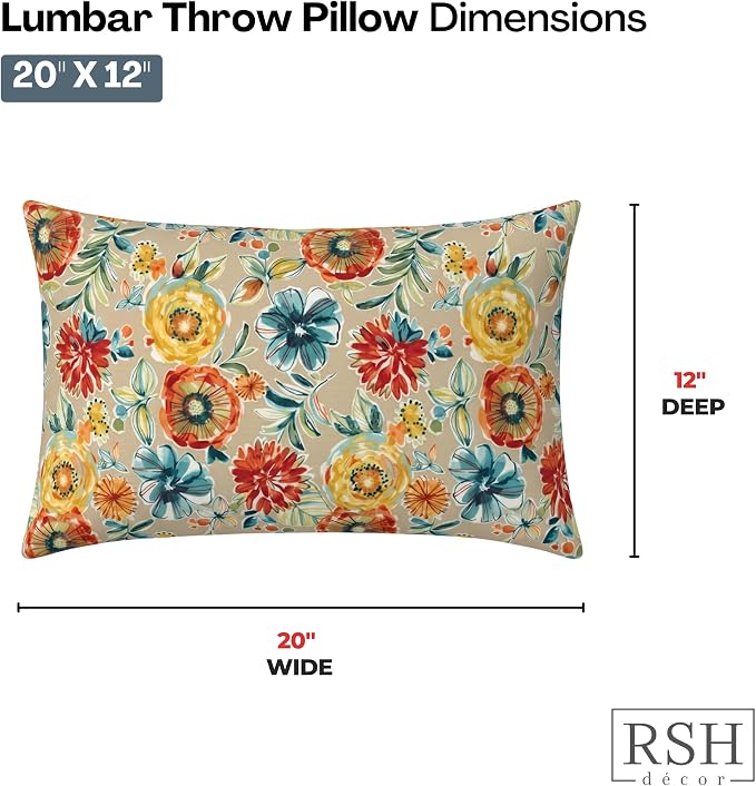 RSH DECOR: Lumbar Throw Pillows Set of 4 | 20” x 12" | All-Weather Spun Fabric | Outdoor Support Pillows for Patio Furniture | Made in USA (Colsen Sonoma)