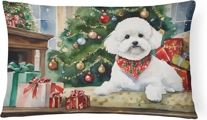 Caroline's Treasures DAC2611PW1216 Bichon Frise Cozy Christmas Throw Pillow Machine Washable, Indoor Outdoor Decorative Pillow for Couch, Bed or Patio, 12HX16W