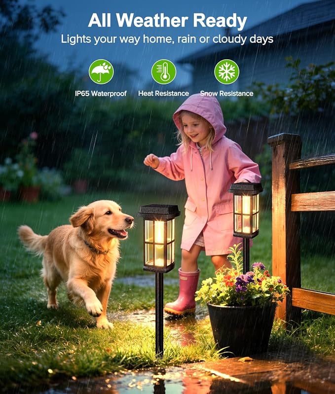 Ahaorigin 4 Pack Solar Pathway Lights Outdoor, 2 Lighting Modes Waterproof Solar Lights Outdoor, Sturdy Metal Rods, Brighter Up to 15Hrs Outdoor Path Lights for Yard Walkway Driveway Sidewalk Garden