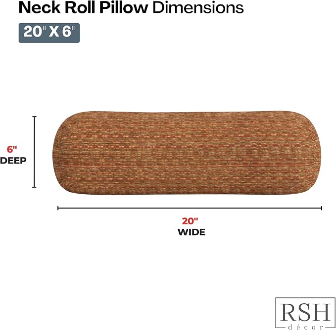 RSH DECOR: Sunbrella Neck Roll Pillows Set of 4 | 20” x 6” | Outdoor Bolster for Patio, Deck, Porch, or Poolside Furniture | Water & Fade-Resistant | Made in USA (Simone Sinnabar)