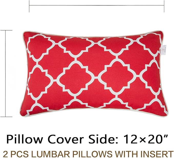 JMGBird Red Outdoor Pillows Waterproof Outdoor Throw Pillow | 12×20 Pillows with Insert Outdoor Lumbar Pillows Outdoor Patio Pillows Rectangular Decorative Pillow for Furniture Patio