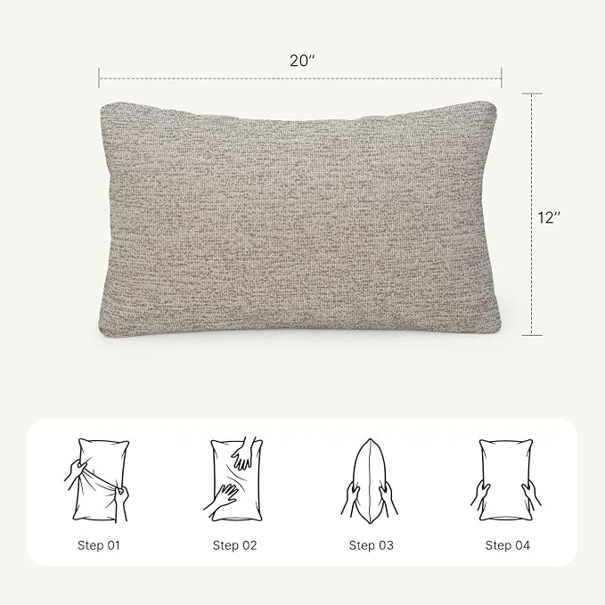 Outdoor Lumbar Pillow Set of 2 with Inserts, Outdoor Throw Pillow Water Resistant for Patio Furniture, 12x20 Inch Outdoor Pillows with Removable Zipper Cover