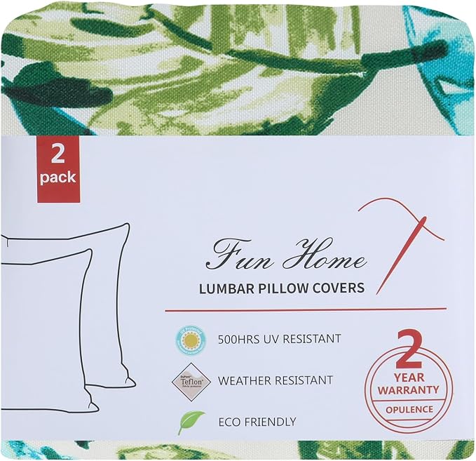 Waterproof Outdoor Lumbar Pillow Covers Set of 2,Home Decor for Garden Patio Furniture,Couch,Sofa 12"x20" Inch Decorative Pillows Cover Only,NO Insert(Palm Leaf)