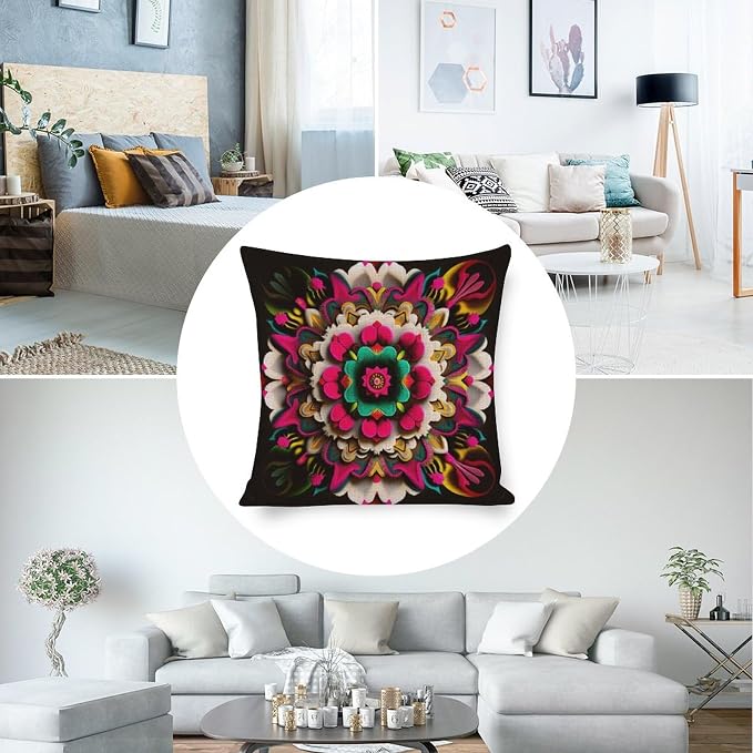 Modern Sofa Throw Pillow Cover Decorative Outdoor Linen Fabric Pillow Case Modern Blossom Pillows Mexican Flowers Pillow Covers Standard Size Home Decoration for Sofa Couch Living Bed Room 18"x18"