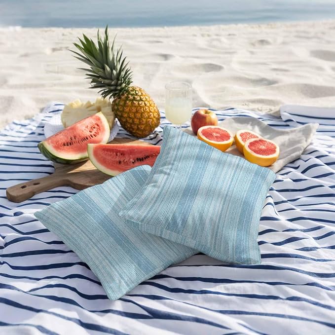 Abstract Blue Outdoor Pillow Covers 26"x26" Set of 2, Rustic Farmhouse Minimalist Blue Vertical Striped Lines Waterproof Throw Pillow Covers for Patio Furniture, Decorative Cushion Covers for Porch
