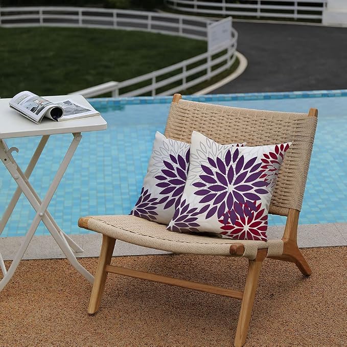 DFXSZ Outdoor Waterproof Pillow Covers 16x16 Set of 2 Purple WineRed Flower | Spring Summer Waterproof Flower Throw Pillowcases（No Inserts）Decor for Valentines Patio Funiture Garden Polyester Covers
