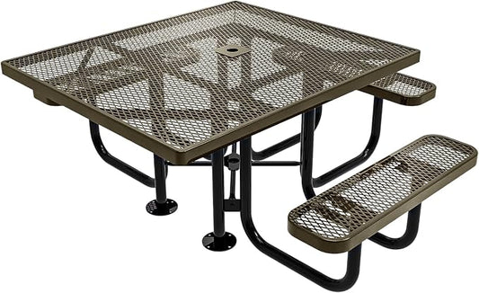 COATEDOUTDOORFURNITURE Heavy-Duty Portable ADA-Compliant Outdoor Picnic Table with Umbrella Hole, Expanded Metal Patio Dining Furniture Made in America (46" Square Top, Textured Gold Vein)