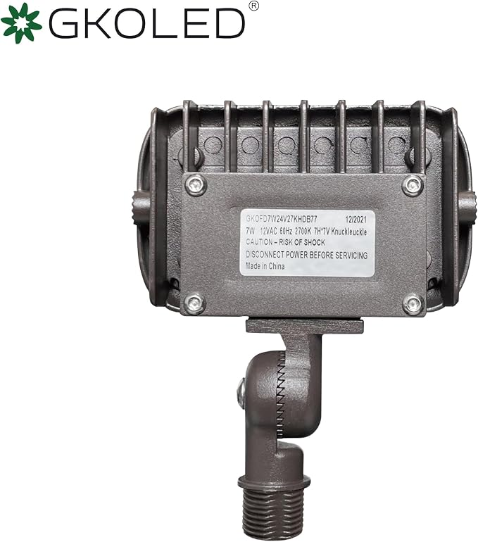 7W Outdoor LED Low Voltage Landscape Lighting Flood Light, 2700K, 550Lumen, 9-15V AC/DC, 1/2" Adjustable Knuckle Mount
