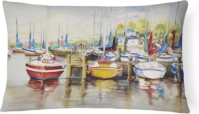 Caroline's Treasures JMK1064PW1216 Paradise Yacht Club II Sailboats Canvas Fabric Decorative Pillow Machine Washable, Indoor Outdoor Decorative Pillow for Couch, Bed or Patio, 12HX16W