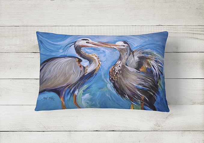 Caroline's Treasures JMK1011PW1216 Blue Heron Love Canvas Fabric Decorative Pillow Machine Washable, Indoor Outdoor Decorative Pillow for Couch, Bed or Patio, 12HX16W