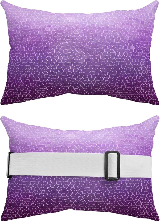 Chaise Lounge Headrest Pillow 1 Pack, Purple Ombre Waterproof Chair Pillows with Insert & Adjustable Elastic Strap for Beach Pool Recliner, Geometric Stained Glass Outdoor Patio Pillow