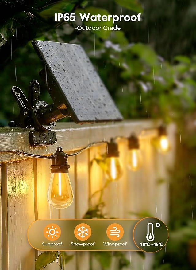 Minetom 100FT Solar String Lights Outdoor Waterproof, S14 Patio Lights | 31+2LED Shatterproof Bulb, Remote Type-C Port Timable, 3 Light Modes Dimmable Solar String Lights for Outside, Yard, Camping