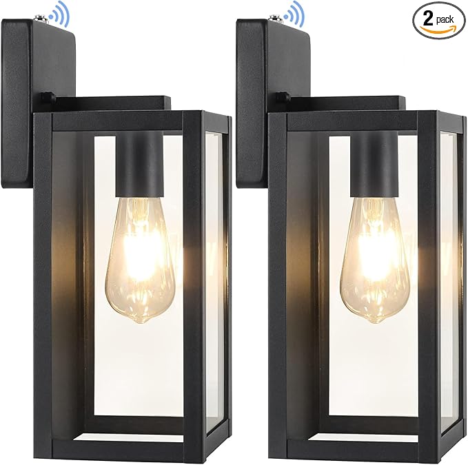BesLowe 2-Pack Dusk to Dawn Outdoor Wall Lights, Black Exterior Sconces | Auto ON/OFF, Waterproof, Rust-Resistant, Durable Metal with Clear Glass, Standard E26 Socket, Easy to Install