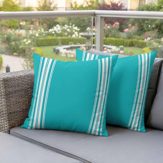 Outdoor Pillow Covers 16x16 Set of 2 Blue Stripe Outdoor Pillows Waterproof Throw Pillow Covers French Stripe Farmhouse Style Pillowcases Decorative Case for Patio Cushion