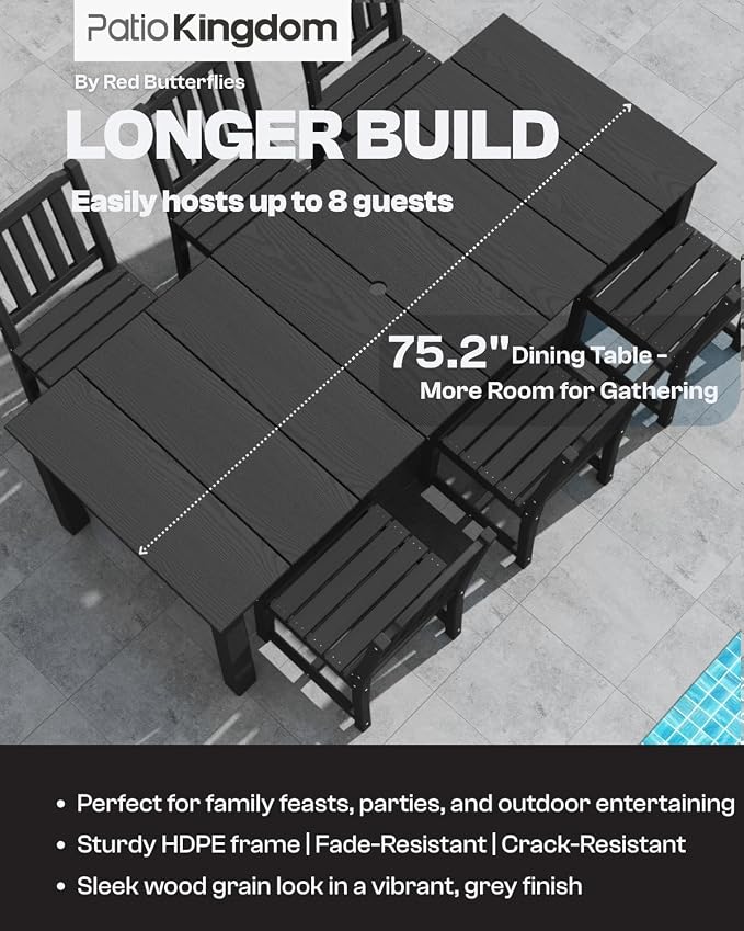 HDPE 5-Piece Outdoor Dining Set with 15FT Umbrella, White | All-Weather Patio Table and Chairs for 4, Fade-Resistant Patio Furniture Dining Set for Lawn, Garden, Deck, Backyard