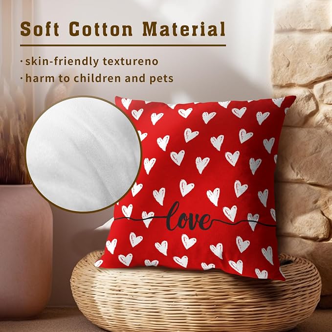 Valentine's Day Pillow Covers 20x20 Inch, Set of 2 Romantic Love Hearts Red Decorative Throw Pillowcases Square Cushion Cover for Couch Sofa Anniversary Engagement Gift Home Decor