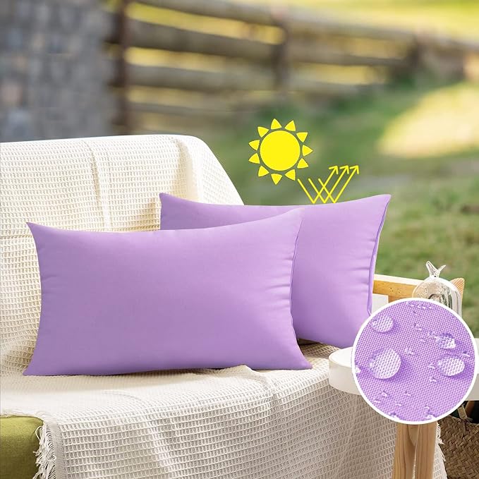VAKADO 12x20 Outdoor Waterproof Throw Pillow Covers Set of 2 Decorative Turquoise Outside Patio Furniture Cushion Cases Decor for Garden Bench Porch Couch Tent,Purple