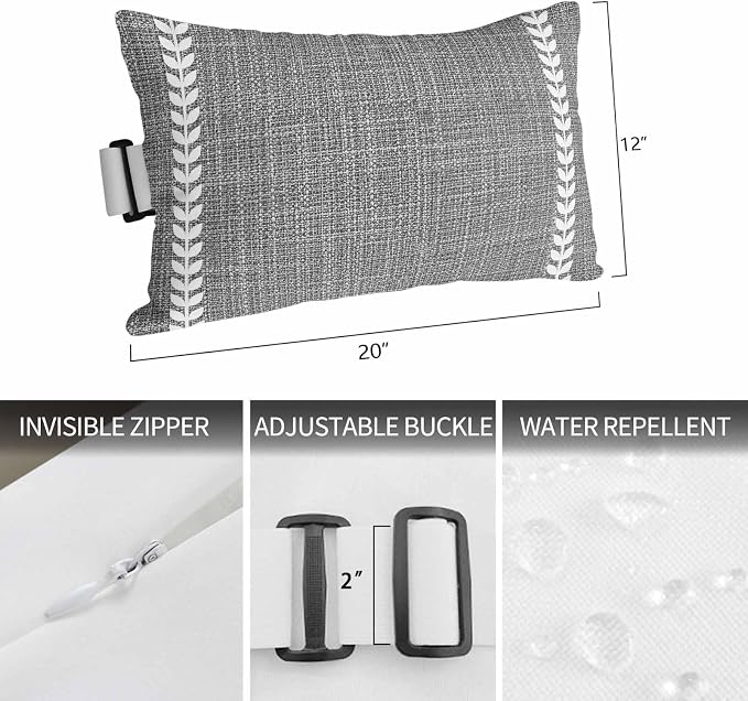 Vertical Stripes Outdoor Lumbar Pillow 12x20 Inch, Modern Rustic Simple Lines Art Black Gray Waterproof Throw Pillow Covers with Insert, Decorative Headrest Pillows for Office Car Travel