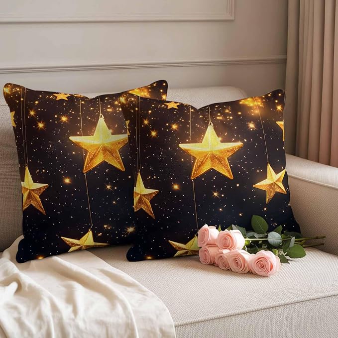Gorgeous Star Outdoor Waterproof Throw Pillow Covers Set of 2, 26"x26", Starry Sky Dream Fantasy Decorative Pillow Covers Outside Cushion Case for Patio Porch Garden