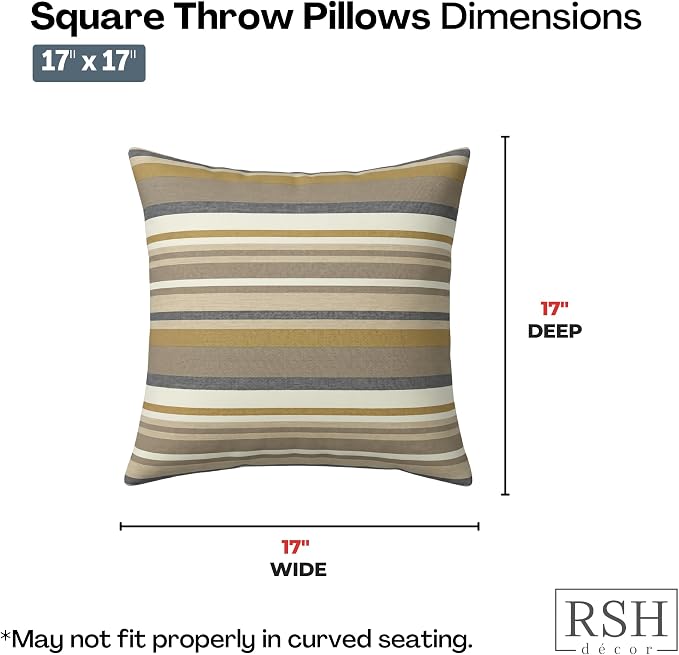 RSH DECOR: Sunbrella Square Throw Pillows Set of 2 | 17" x 17" | Water and Fade-Resistant Performance Fabric | Outdoor Pillow Covers with Down-Alternative Inserts | Made in USA (Edition Gleam)