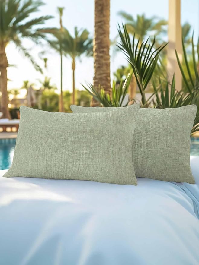 Outdoor Waterproof Throw Pillows Vintage Sage Green Linen Style Patio Pillows Pack of 2,Decorative Pillow Covers with Insert,Pillow Cushion Case for Garden Couch Sofa Country Pastoral Solid Color