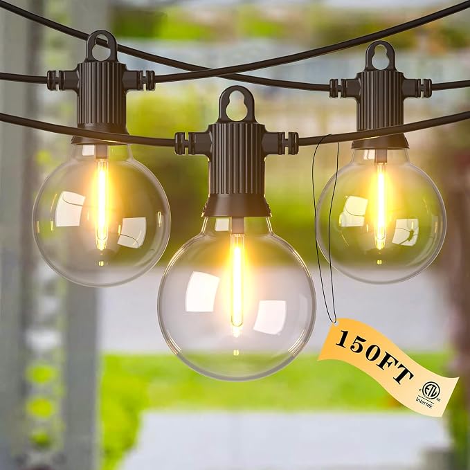 Kawaya String Lights for Outside,150FT LED Outdoor String Lights Waterproof Patio Lights with 72+3 Shatterproof Edison Globe Bulbs, Connectable Hanging Lights for Balcony Bistro Backyard Porch | IP65 72+3 Shatterproof Edison Globe Blubs, 2700K Warm Whi...