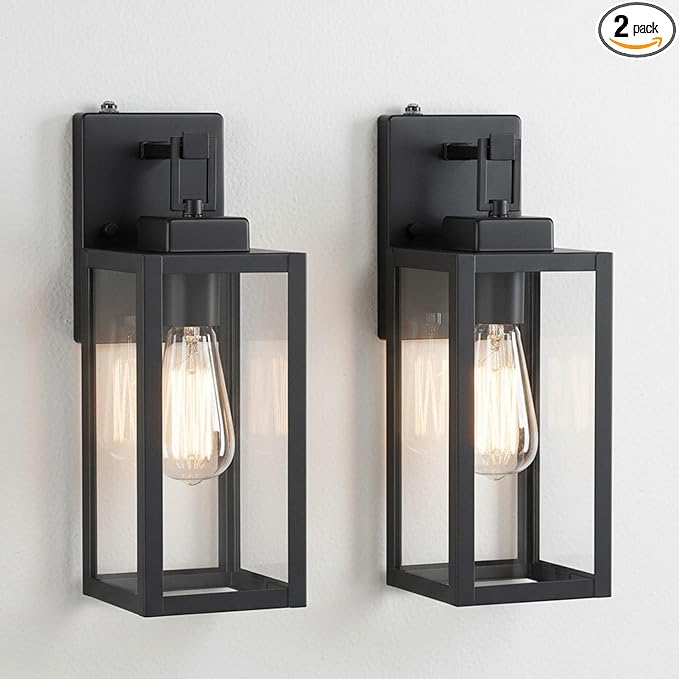 2 Pack 12 Inch Outdoor Wall Lights Dusk to Dawn,Exterior Sconce Lights with Sensor Photocell Black Wall Lantern for Porch Patio Garage Dusk to Dawn Outdoor Lighting Set of 2