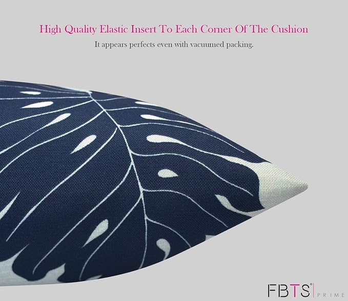 Pack of 2 Outdoor Waterproof Decorative Throw Pillow Covers for Patio Furniture, 18x18 Inch Square Fade Resistant Patio Garden Cushion Covers for Couch Bed Sofa, Leaves Navy