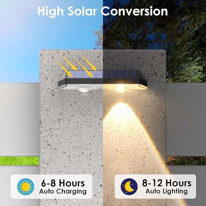 LIANGLOME Solar Fence Lights - 2PK Solar Outdoor Light Warm White/Daylight White/Cold White 3 Modes Deck Lights for Outside, Deck Fences, Stair Railings, Pools and Walls