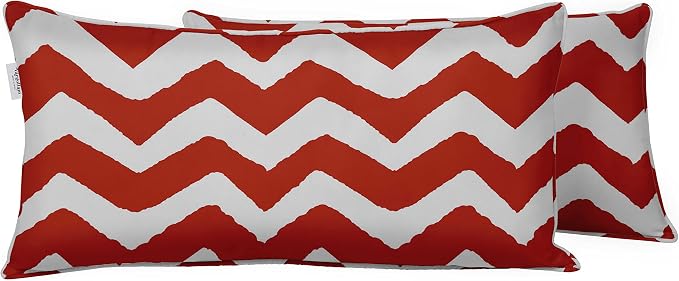 Indoor/Outdoor Polyester Fabric Lumbar Pillow Cover, All-Weather Waterproof Rectangular Cushion Case for Patio Furniture, 12 x 18 Set of 2 - Chevron-18