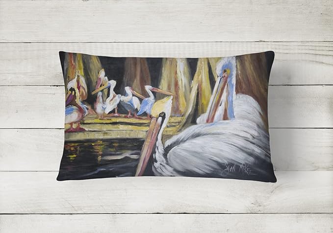 Caroline's Treasures JMK1137PW1216 Pelicans Canvas Fabric Decorative Pillow Machine Washable, Indoor Outdoor Decorative Pillow for Couch, Bed or Patio, 12HX16W
