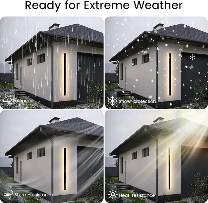 Modern Exterior Lights for House - 2pack 39.4inch Long Strip Outdoor Porch & Patio Wall Light Fixture, Black Wall Mount Exterior Lighting Wall Sconce Outside Garage Lights for Courtyard, Corridor