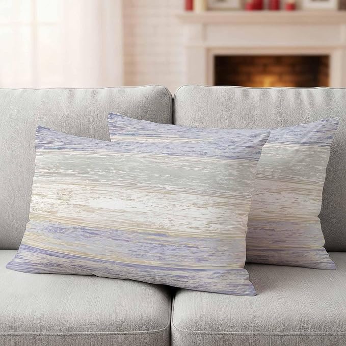 Outdoor Waterproof Throw Pillow Covers, Vintage Purple Grey Decorative Pillow Cases, Farmhouse Barn Wooden Striped Couch Pillow Protector Patio Sofa Cushion Covers Replacement 20"x12" 2 Pack
