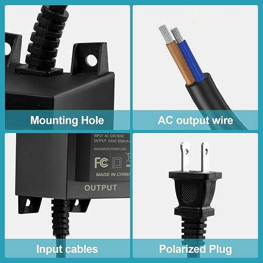 Low-Voltage Landscape Transformer, 60W 5A, converts 110V-120V AC to 12V AC. Landscape Lighting Transformer for Outdoor Lighting, Landscape Lighting, Swimming Pool Lights, LED Lights, Water Pumps, etc