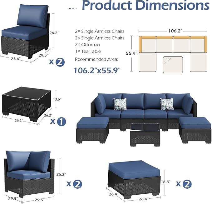 7 Piece Outdoor Patio Furniture Set with Cushions, PE Rattan Wicker Sectional Furniture Chair Set with Tea Table, Modular Patio Sofa for Garden, Backyard, Balcony Outdoor Lounge Area(Beige)