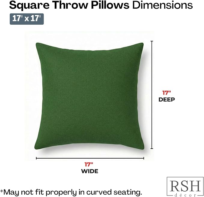 RSH DECOR Square Throw Pillows Set of 4, 17" x 17", Outdoor Pillows Waterproof, Outdoor Pillow Covers, Pillow Covers for Couch, Clover Green, Made in USA