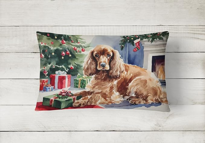Caroline's Treasures DAC2635PW1216 Cocker Spaniel Cozy Christmas Throw Pillow Machine Washable, Indoor Outdoor Decorative Pillow for Couch, Bed or Patio, 12HX16W