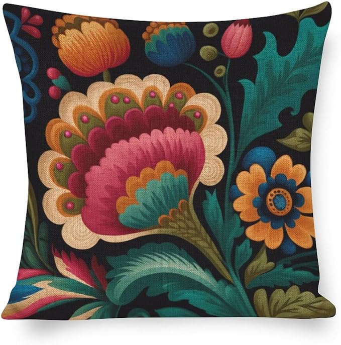 Outdoor Pillows for Patio Furniture Mexican Flowers Cushion Case 20"x20" White Blue Grey Wideflowers Decorations Pillow Covers Pillowcase for Couch Sofa Bedroom Car Living Room