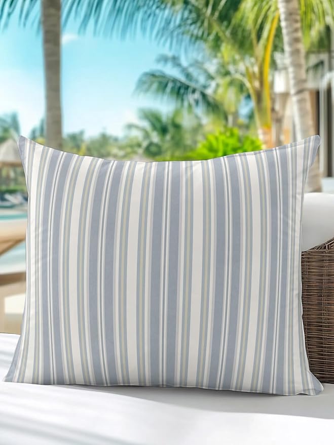 Waterproof Outdoor Pillow 1 Pack Blue Stripes Decorative Throw Pillows Cover & Insert 16x16 Inch Pillowcase White Lines Lines Square Pillows for Couch Sofa Bed Patio Furniture Indoor Outdoor