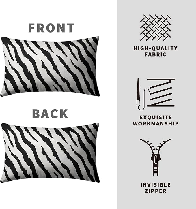 Zebra Pillow Covers Zebra Striped Pattern Rectangle Pillow Case 12x20 Black and White Lumbar Throw Pillow Covers for Bedroom Living Room Sofa Set of 2