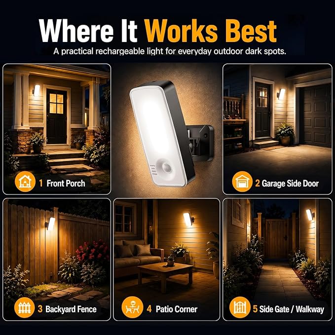 TANBABY Rechargeable Outdoor Wall Light with Motion Sensor, 1 Pack | 12000mah Wireless Security Light With Remote, 3 Modes, 3CCT Dimming, IP65 Waterproof Led Outdoor Lighting for Porch, Garage