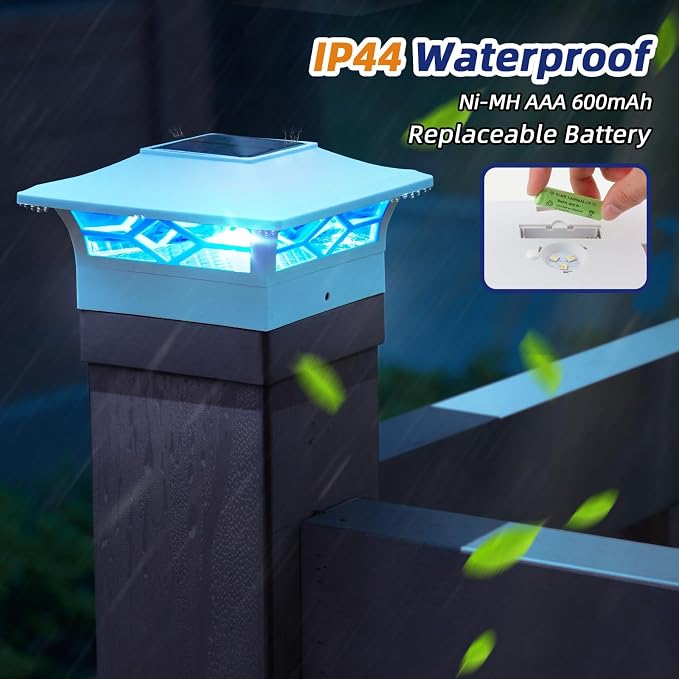 APONUO Solar Post Cap Lights with 8 RGB Colors and Multicolor Flow, Ultra-Bright Clear Lens, IP65 Waterproof for 4x4 5x5 6x6 Wood & Vinyl Fence Posts, 12 Pack White