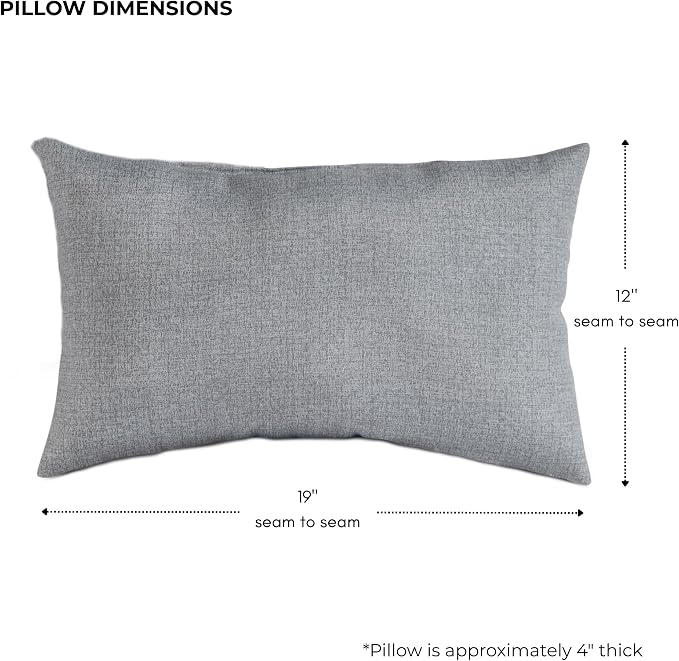 Set of 2 Outdoor Throw Pillows 19 x 12 Inch – Reversible Rectangle Patio Accent Pillows – Weather-Resistant Polyester Fabric – Eco-Friendly Recycled Polyfiber Fill – Heather Gray