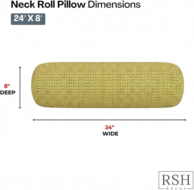 RSH DECOR: Neck Roll Jumbo Bolster Pillows Set of 2 | 24” x 8" | All-Weather Spun Fabric | Water and Fade-Resistant | Outdoor Support Pillows for Patio Furniture | Made in USA (Future Patina)