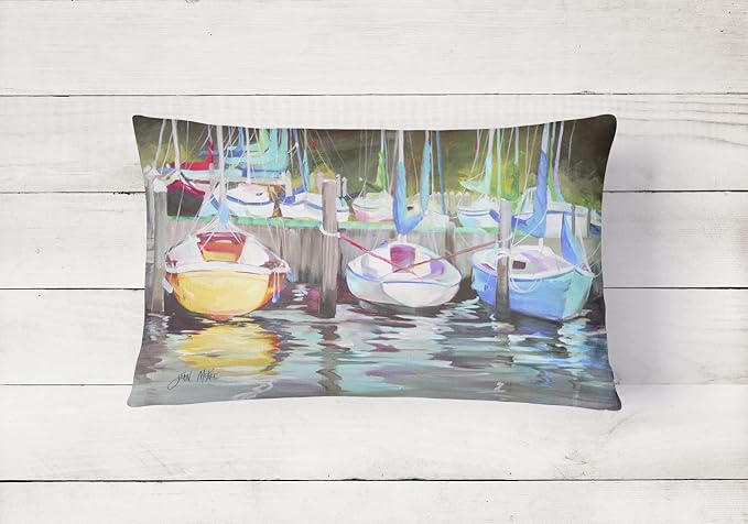 Caroline's Treasures JMK1084PW1216 Yellow Boat Sailboat Canvas Fabric Decorative Pillow Machine Washable, Indoor Outdoor Decorative Pillow for Couch, Bed or Patio, 12HX16W