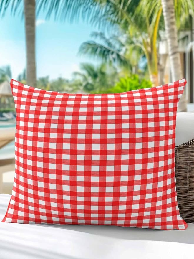 Outdoor Waterproof Throw Pillows Country Red Buffalo Plaid Patio Pillows,Decorative Pillow Covers with Insert,Pillow Cushion Case for Garden Couch Sofa Classic Gingham Check