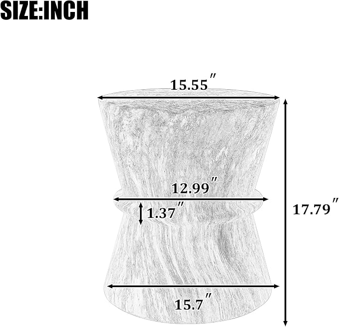 Outdoor Concrete Side Table,Contemporary Hourglass Accent Table with Faux Stone Coffee Tables for Indoor Outdoor,Garden End Table for Porch,Backyard Patio Living Room-15.55" Amber Brown MgO